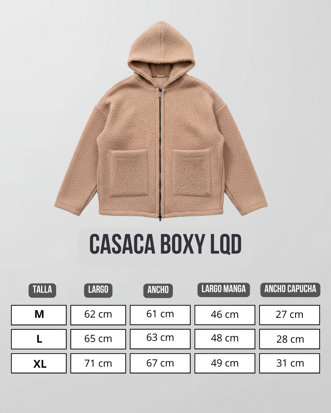 Guia de tallas Casaca Boxy Hombre