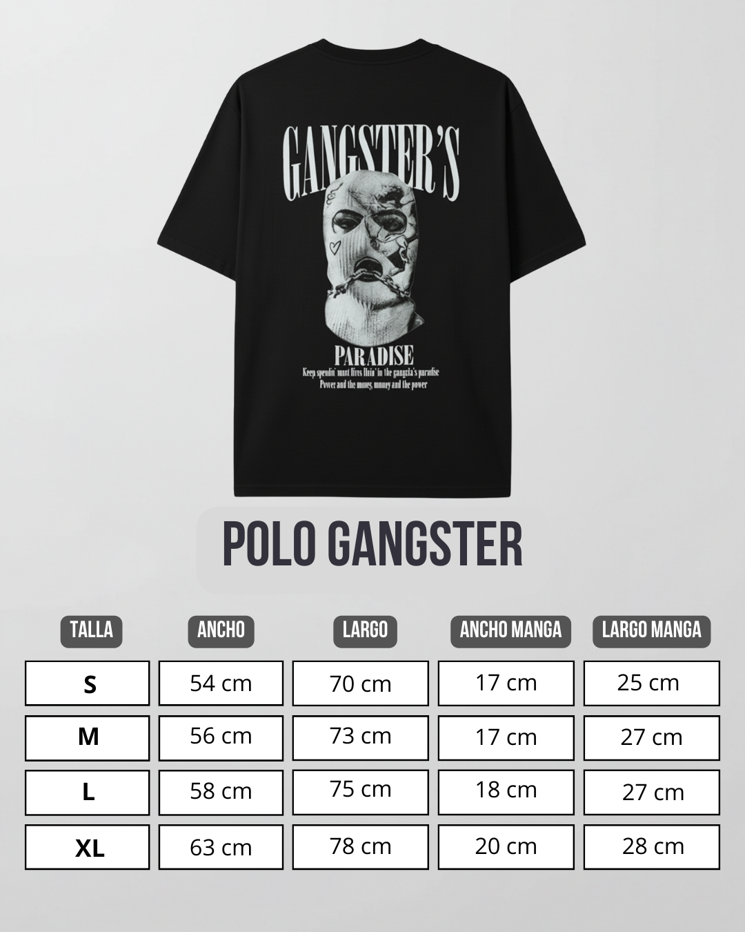 Guia de tallas Polo Gangster Hombre