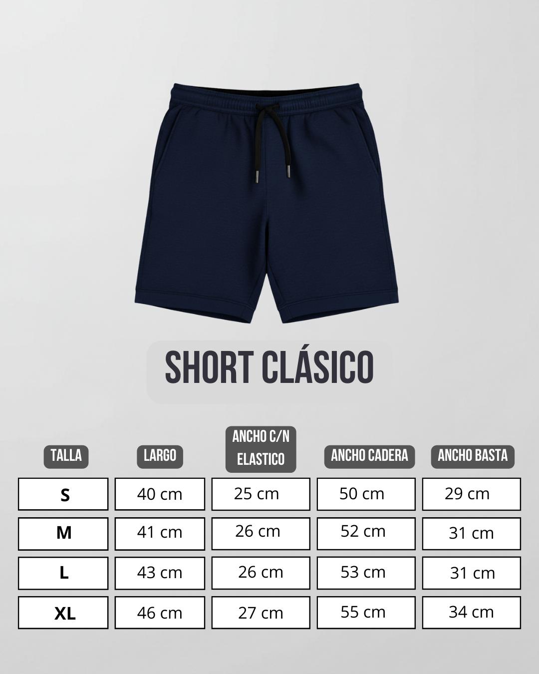 Guia de tallas Short Clasico Unisex