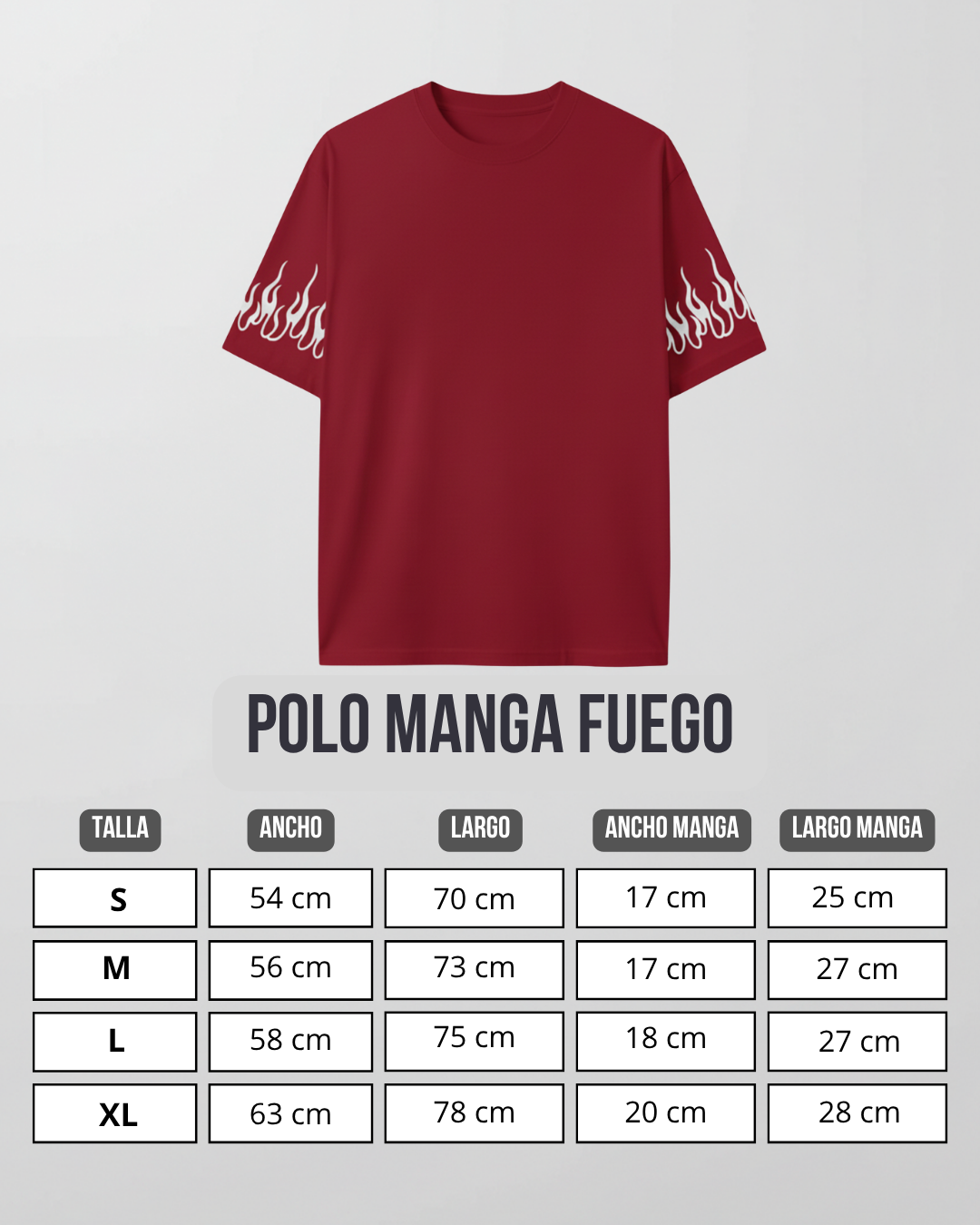 Guia de tallas polo manga fuego