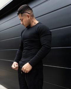 Polo Negro Maniche Lunche Large para hombre