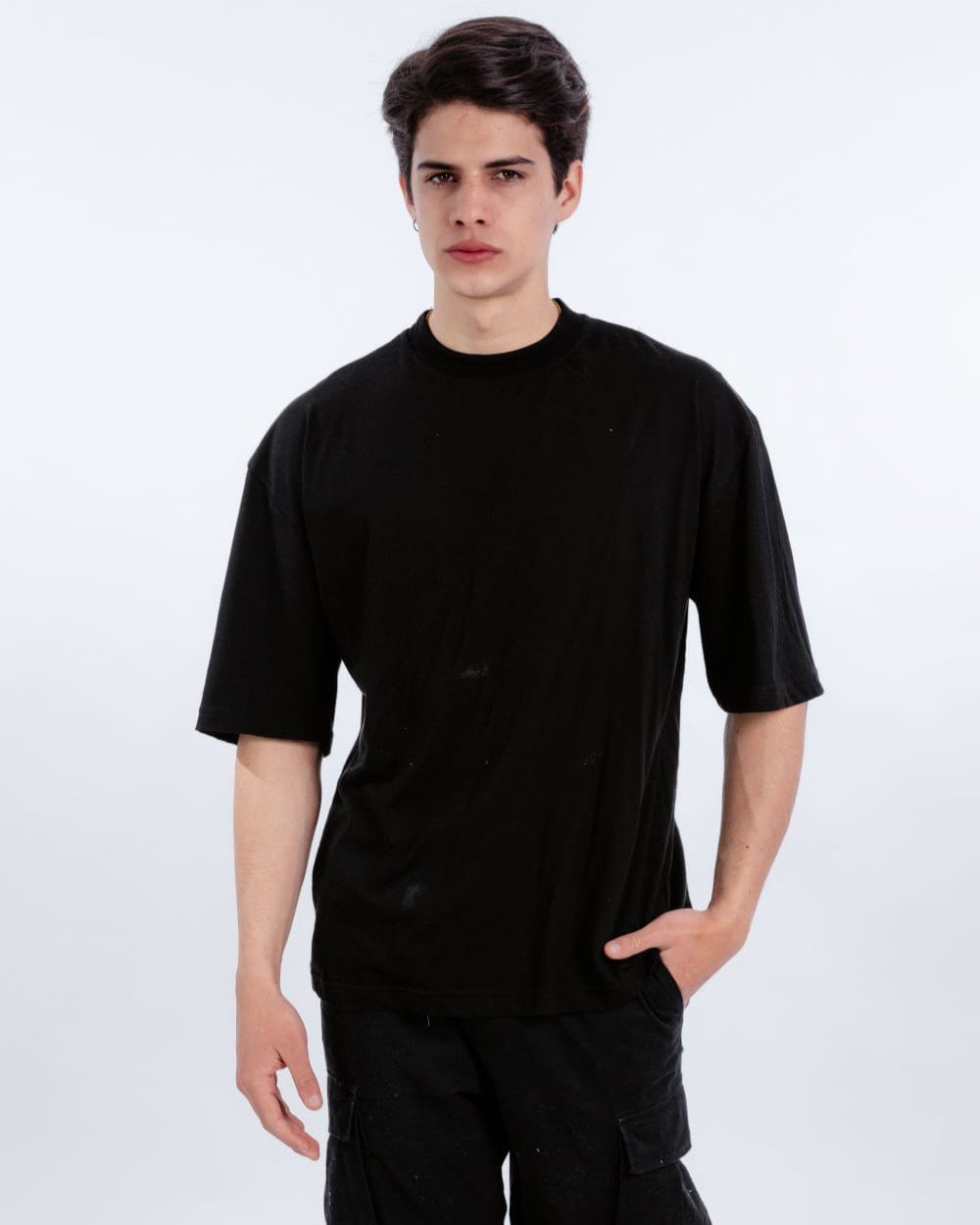 Polo Negro Oversize Hombre (1) Polo Negro Oversize para Hombre