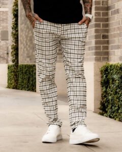 Pantalon Blanco Con Cuadros Negros para Hombre