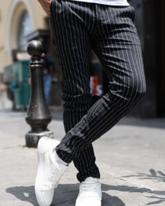 pantalon negro rayas blancas para hombre