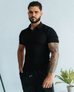 polo negro camisero para hombre